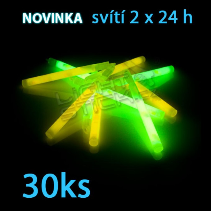 Svítící tyčinka POWDER (chemické světlo) Lightstick 15 cm, 30ks / obal, 2 ampule, 2 x 24 hodin,